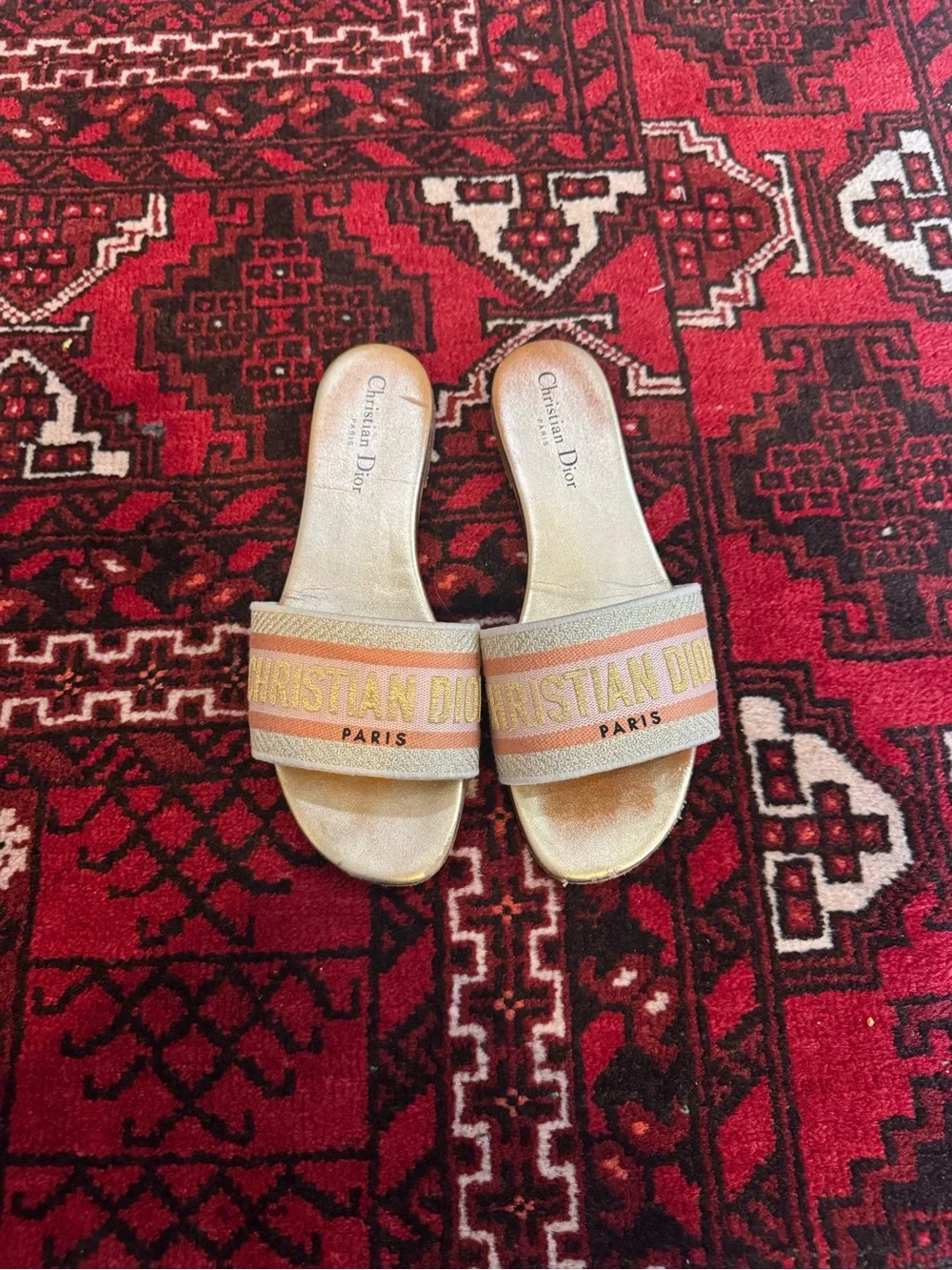Christian Dior Canvas Lurex Embroidered Dway Flat Slide Sandals 39